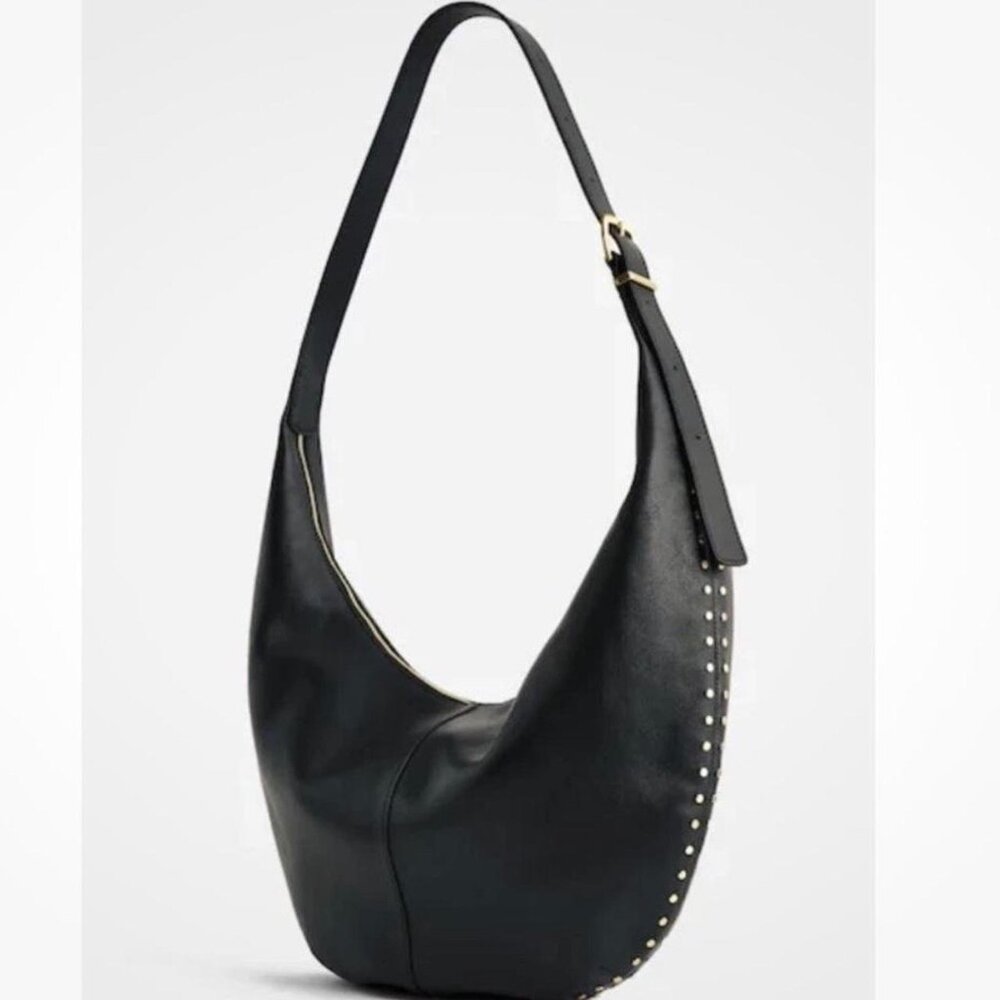 Madewell Essentials Curve Studs Black Leather Shoulder Bag